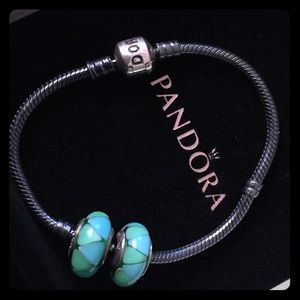 Pandora Charm Bracelet w/2 glass charms included.